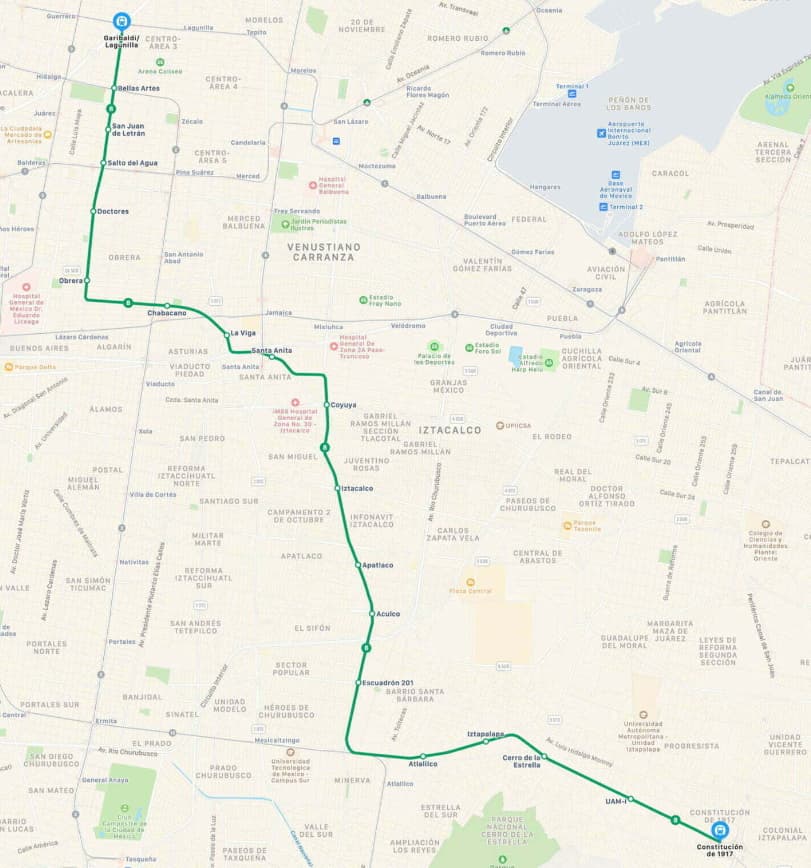 Mapa Línea 8 cdmx con calles